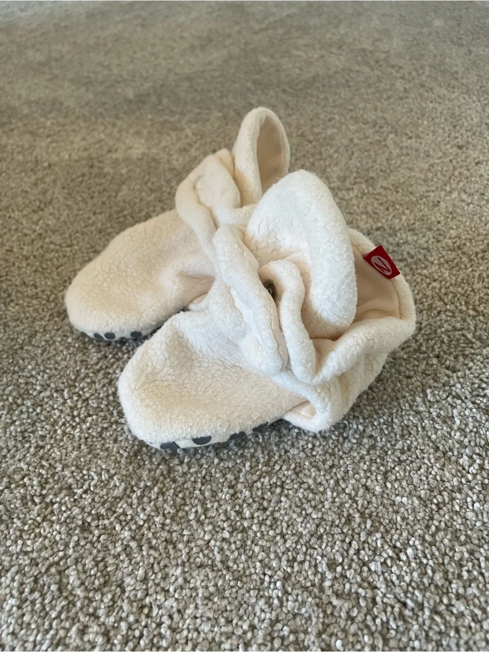 Cream Fleece Baby Slippers with Grip